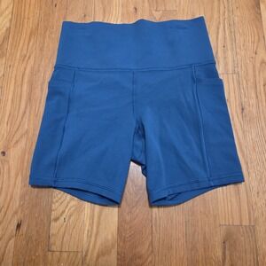 Athleta‎ Womens Workout Lightning Bike Shorts 4.5" Ocean Blue Side Pockets XS